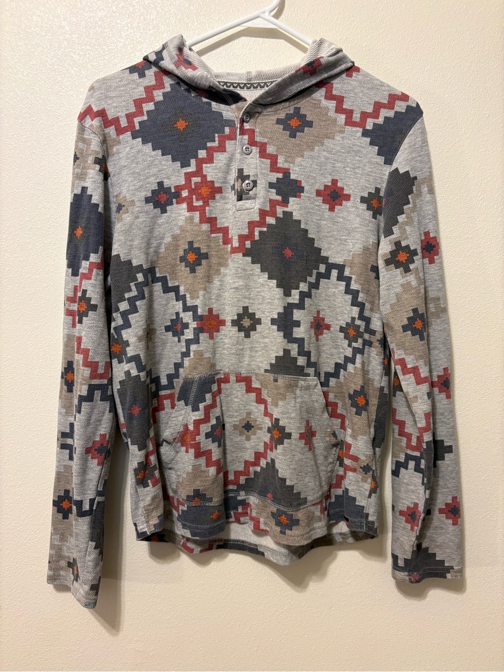 Womans Grey Aztec Hooded Long-Sleeves Shirt